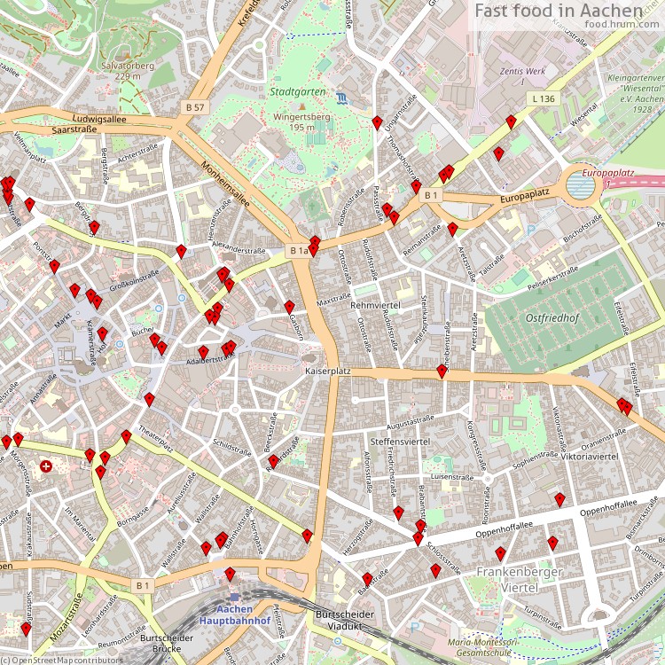 Fast food Aachen - map of restaurants