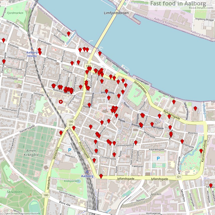 Fast food Aalborg - map of restaurants