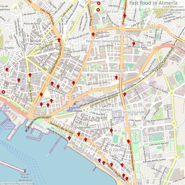 Fast food Almeria - map of restaurants