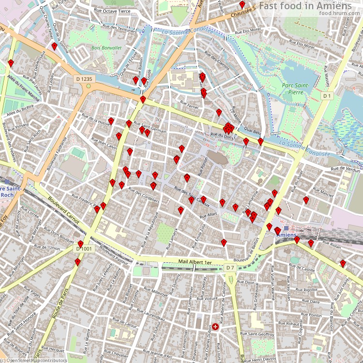 Fast food Amiens - map of restaurants