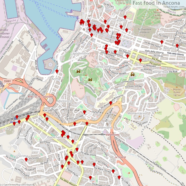 Fast food Ancona - map of restaurants