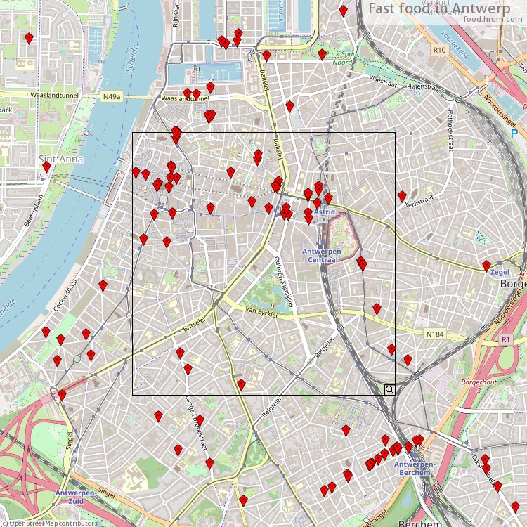 Fast food Antwerp - map of restaurants