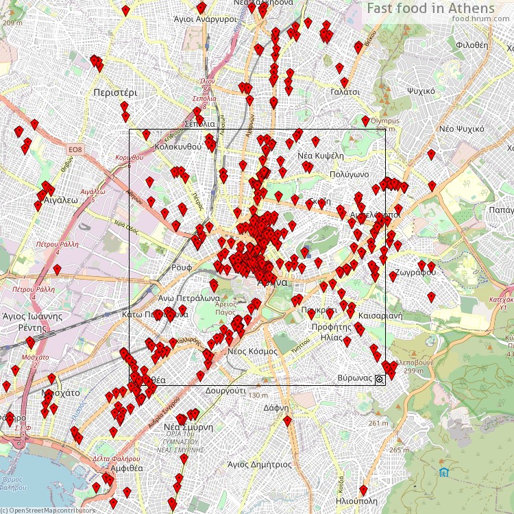 Fast food Athens - map of restaurants