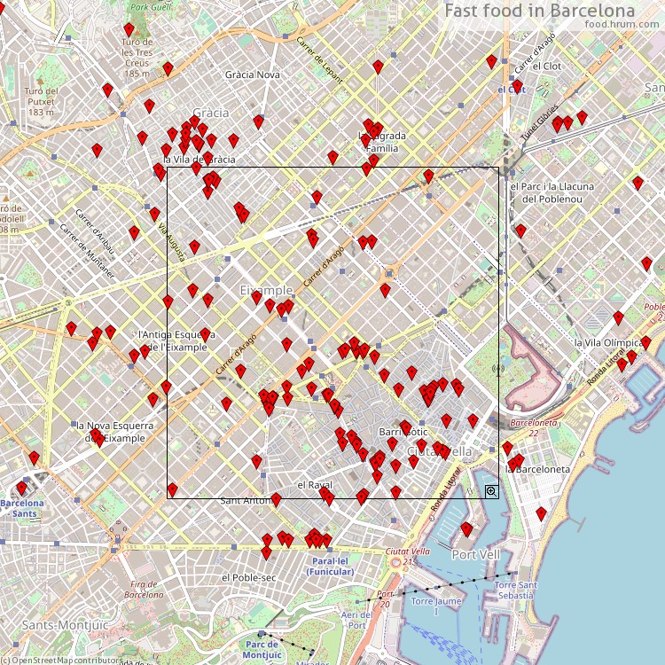 Fast food Barcelona - map of restaurants