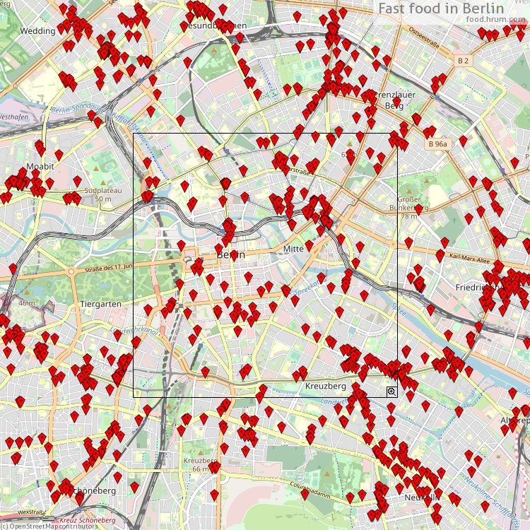 Fast food Berlin - map of restaurants