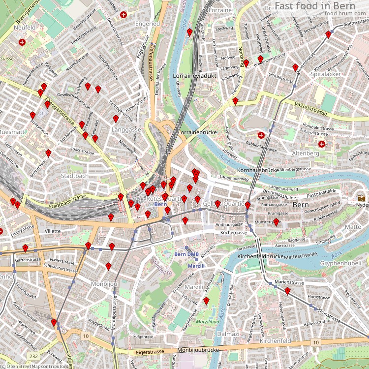 Fast food Bern - map of restaurants