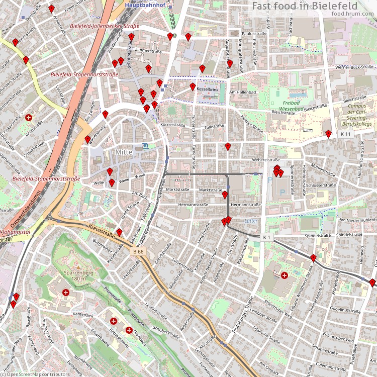 Fast food Bielefeld - map of restaurants