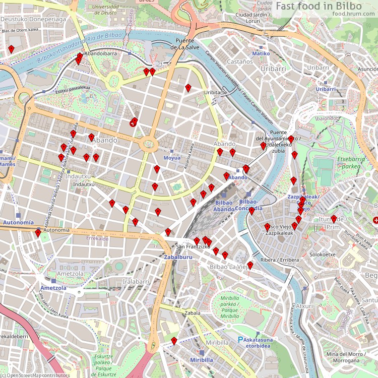 Fast food Bilbo - map of restaurants
