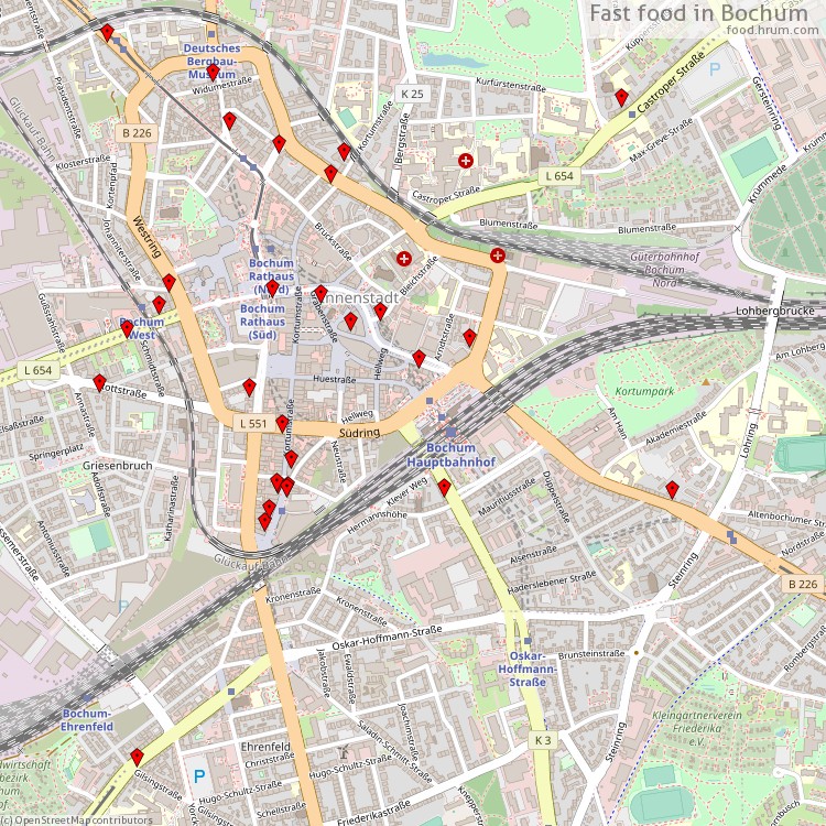 Fast food Bochum - map of restaurants