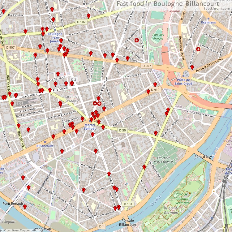 Fast food Boulogne-Billancourt - map of restaurants