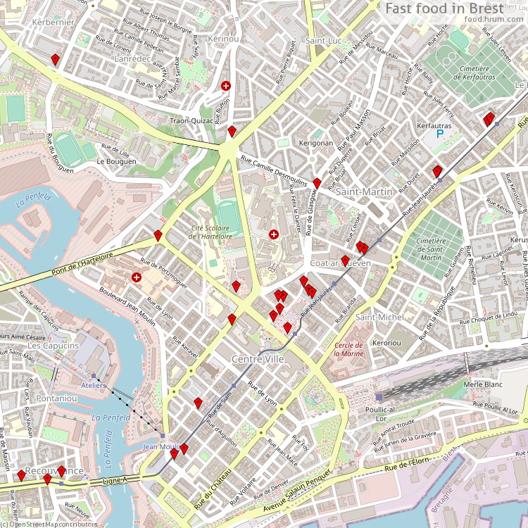 Fast food Brest - map of restaurants