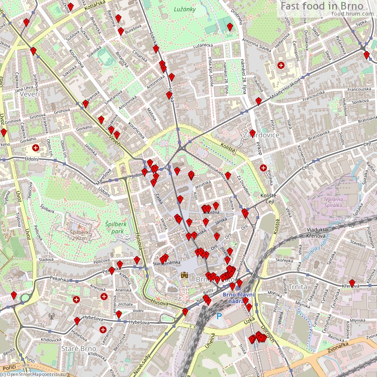 Fast food Brno - map of restaurants