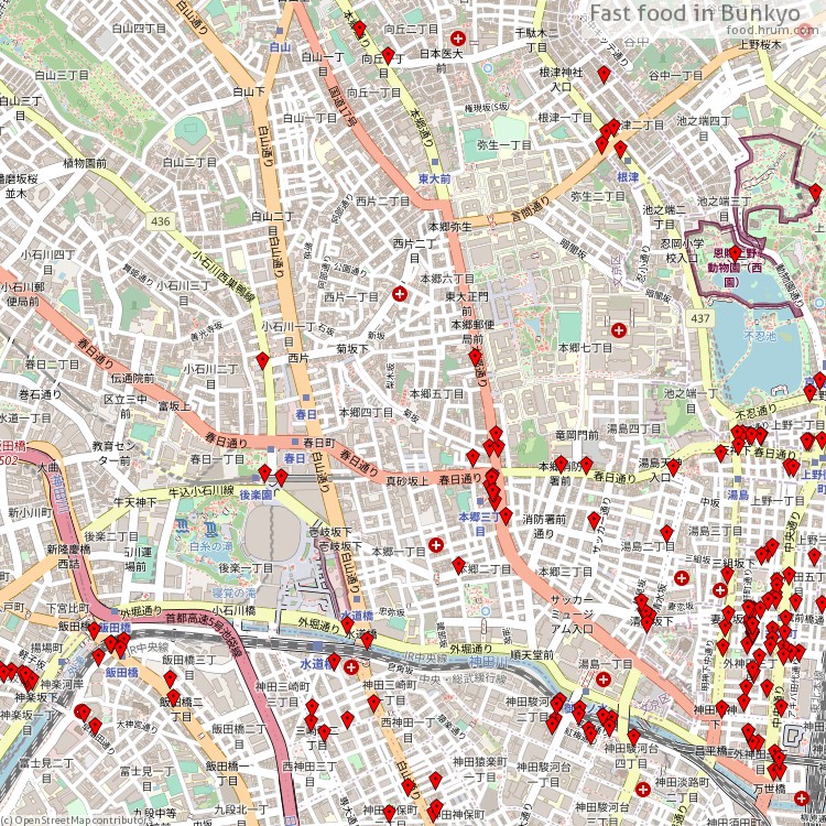 Fast food Bunkyo - map of restaurants