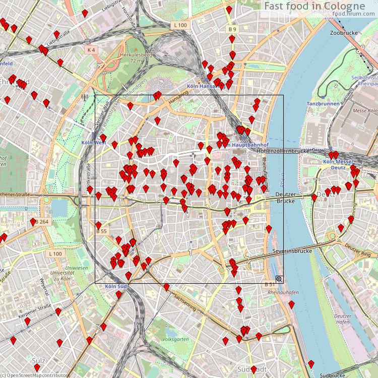 Fast food Cologne - map of restaurants