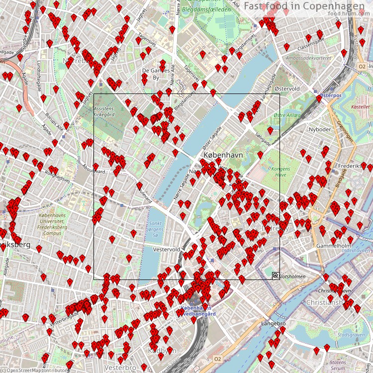 Fast food Copenhagen - map of restaurants