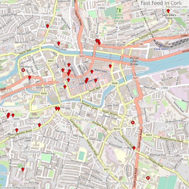 Fast food Cork - map of restaurants