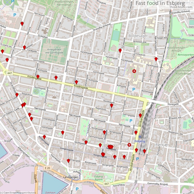 Fast food Esbjerg - map of restaurants