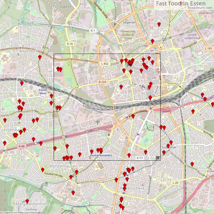 Fast food Essen - map of restaurants