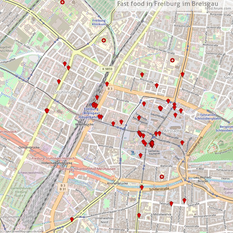 Fast food Freiburg im Breisgau - map of restaurants