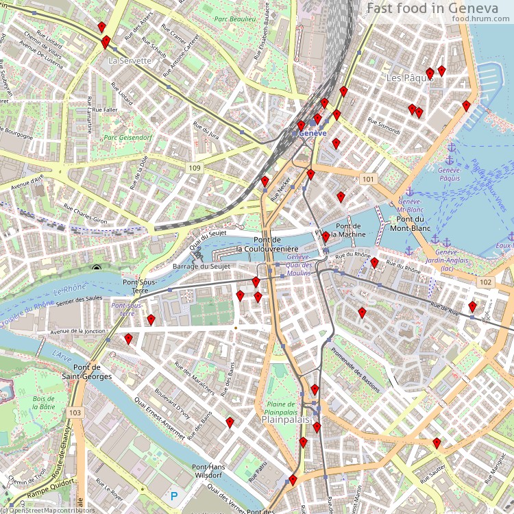 Fast food Geneva - map of restaurants