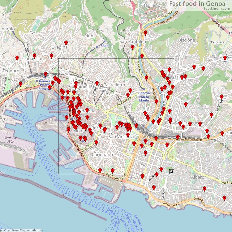 Fast food Genoa - map of restaurants