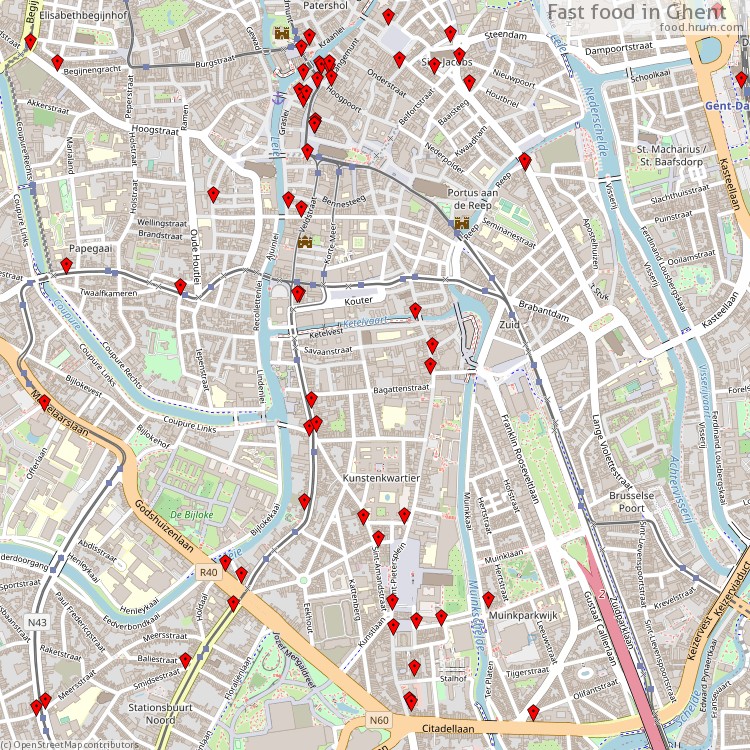 Fast food Ghent - map of restaurants