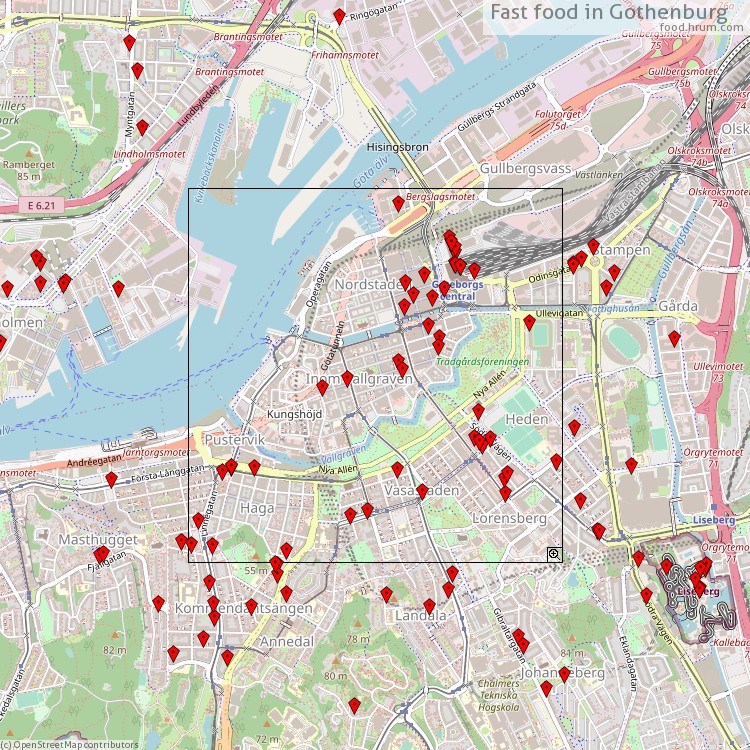 Fast food Gothenburg - map of restaurants