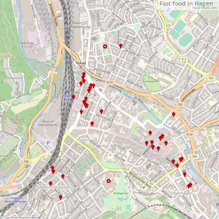 Fast food Hagen - map of restaurants