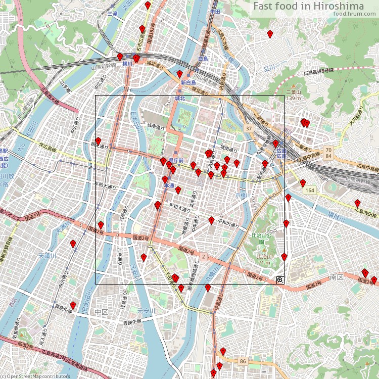Fast food Hiroshima - map of restaurants