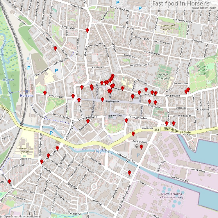 Fast food Horsens - map of restaurants
