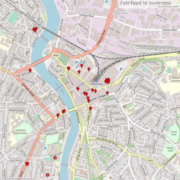 Fast food Inverness - map of restaurants