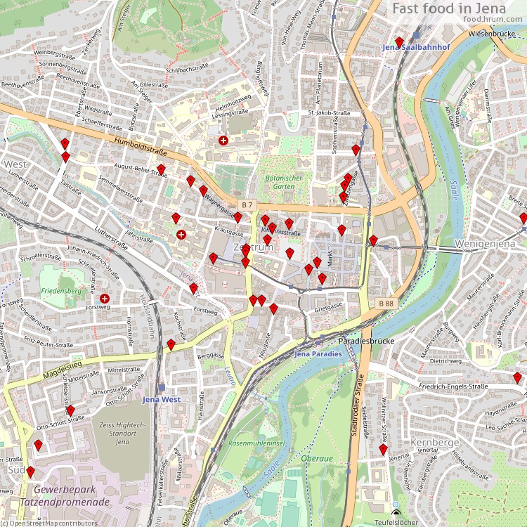 Fast food Jena - map of restaurants