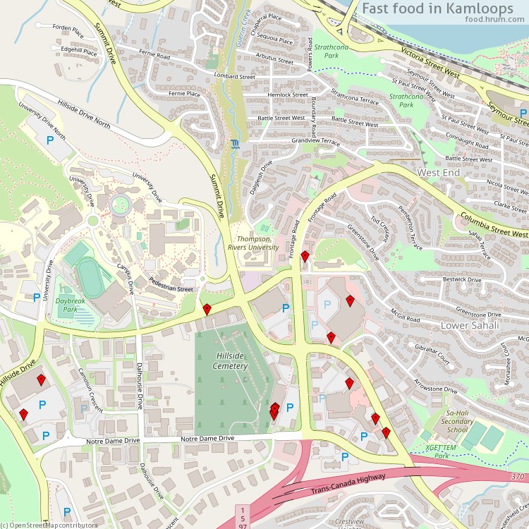 Fast food Kamloops - map of restaurants