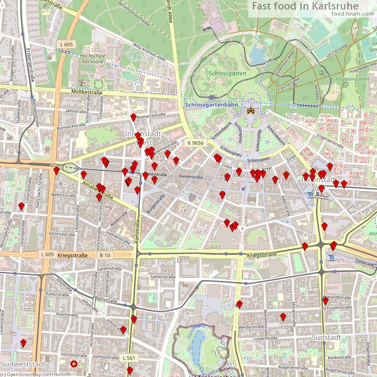Fast food Karlsruhe - map of restaurants