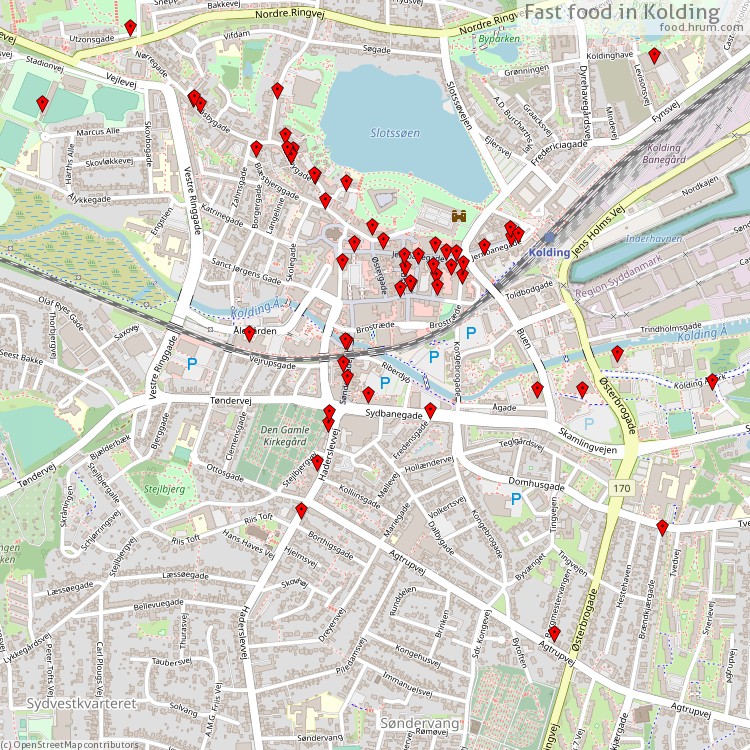 Fast food Kolding - map of restaurants
