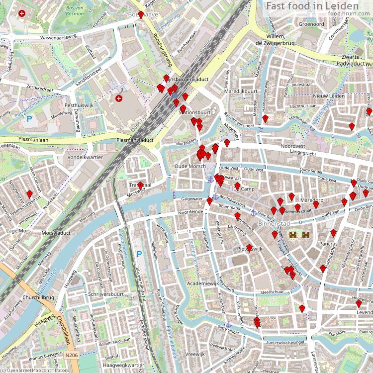 Fast food Leiden - map of restaurants