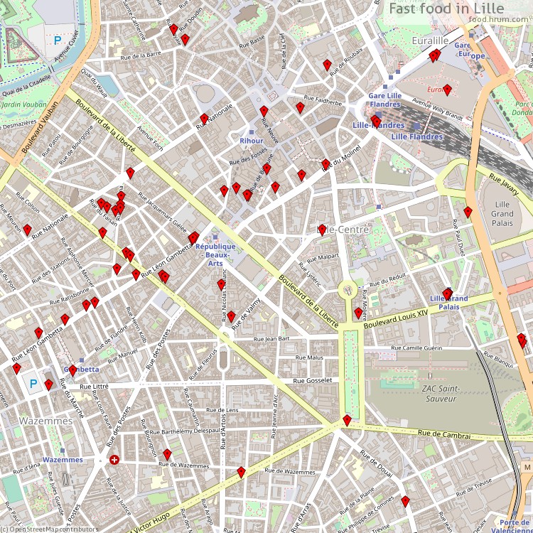 Fast food Lille - map of restaurants