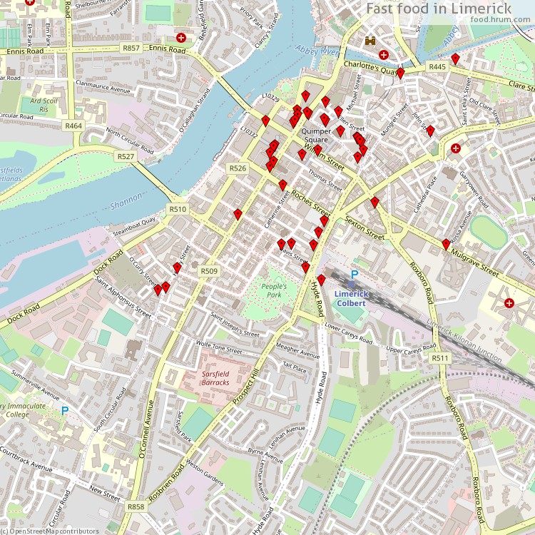 Hızlı gıdalar Limerick - map of restaurants