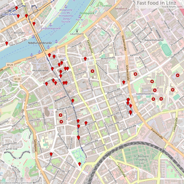 Fast food Linz - map of restaurants