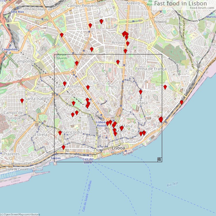 Fast food Lisboa - map of restaurants