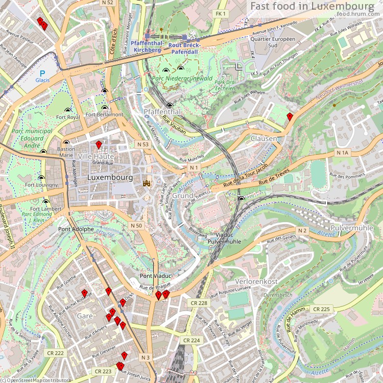 Fast food Luxembourg - map of restaurants