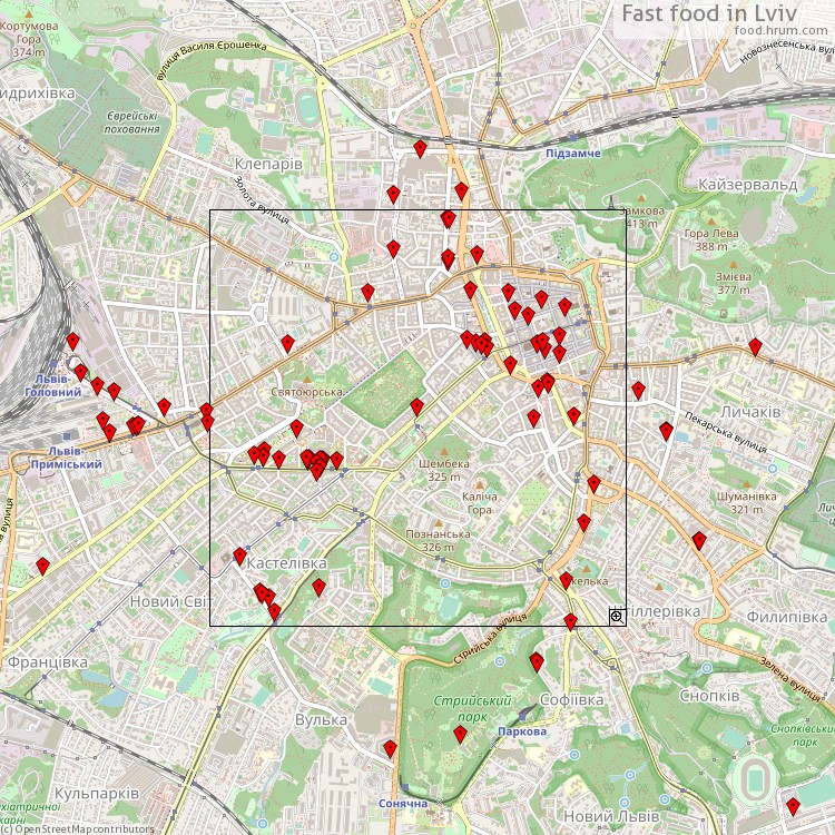 Fast food Lviv - map of restaurants