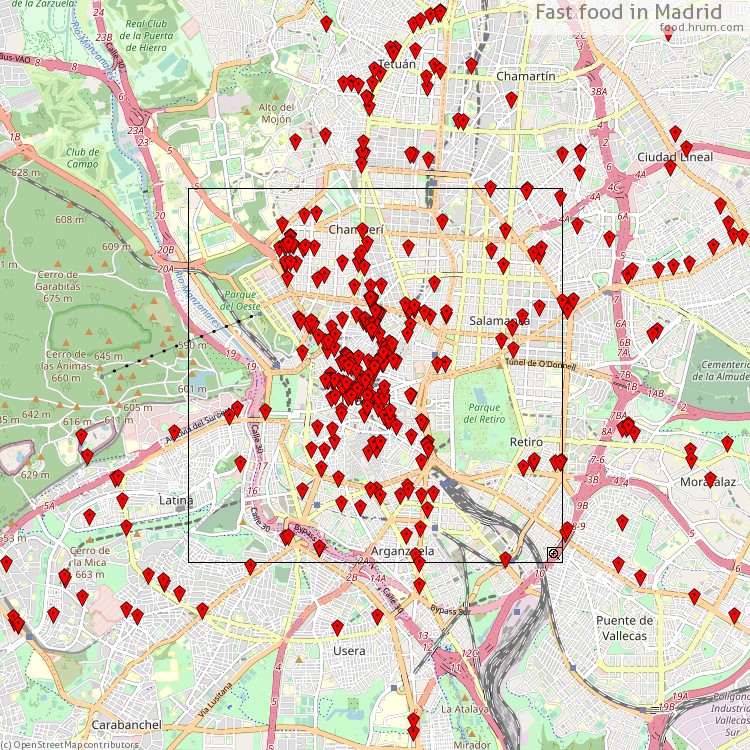 Fast food Madrid - map of restaurants
