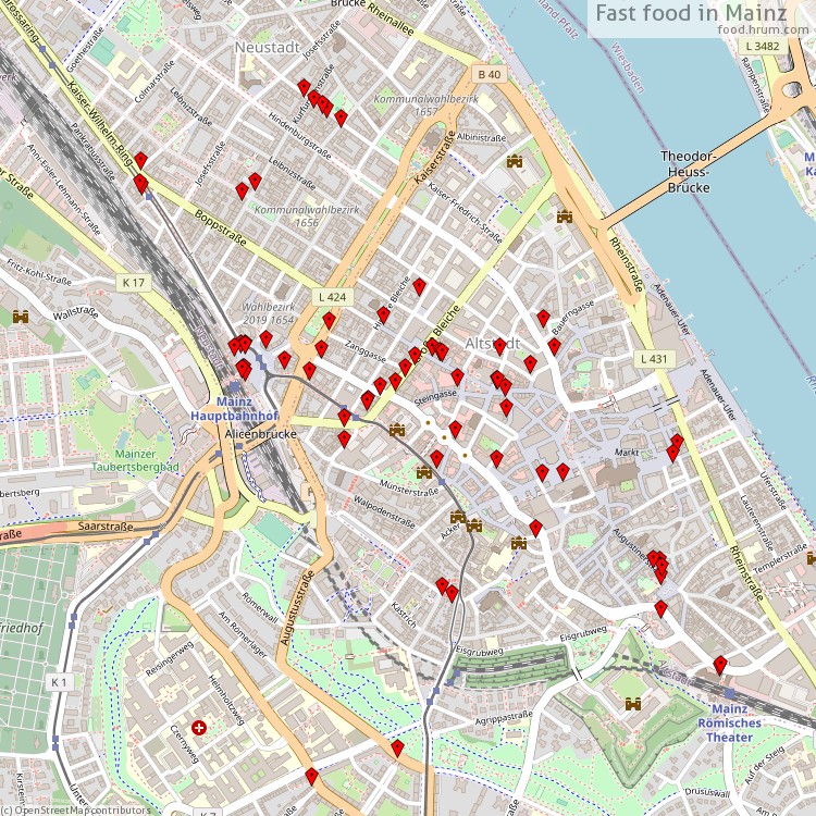 Fast food Mainz - map of restaurants