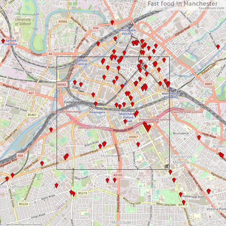 Fast food Manchester - map of restaurants
