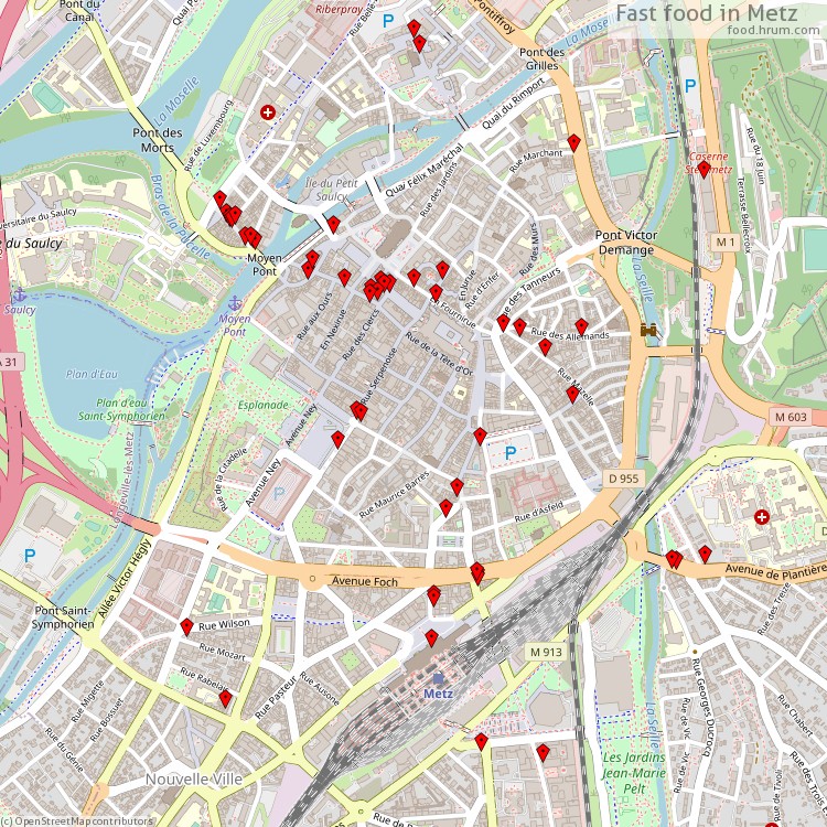 Fast food Metz - map of restaurants
