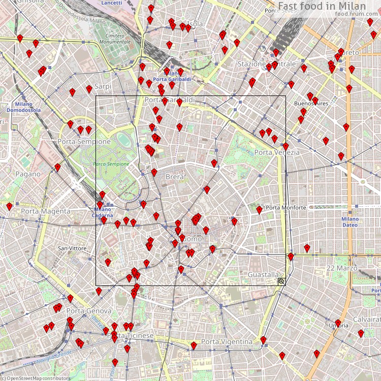 Fast food Milan - map of restaurants