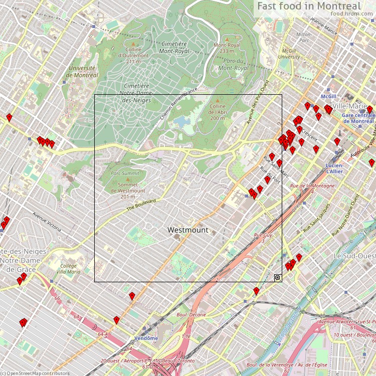 Fast food Montreal - map of restaurants