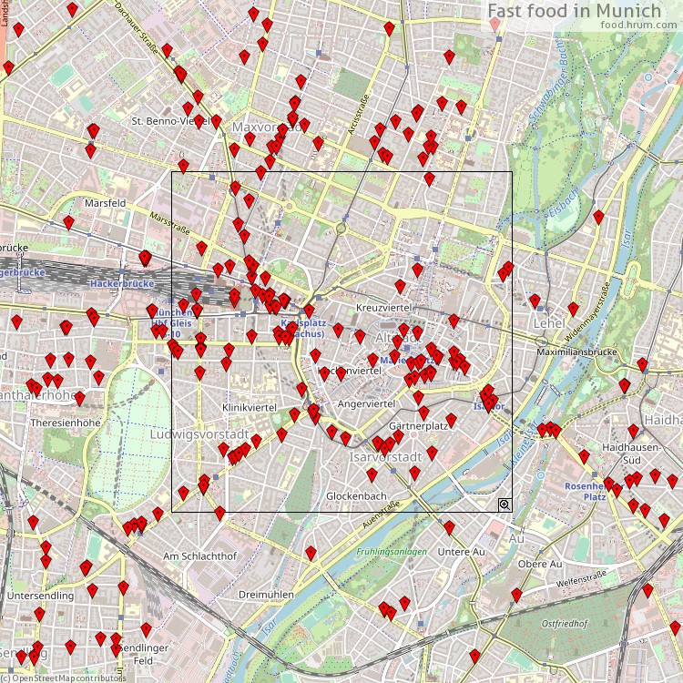 Fast food Munich - map of restaurants