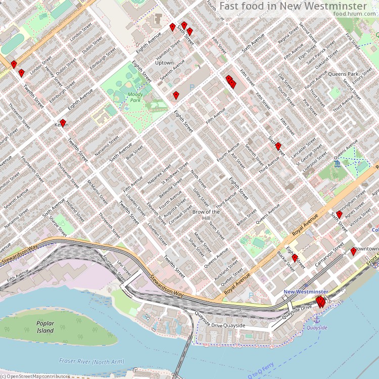 Fast food New Westminster - map of restaurants